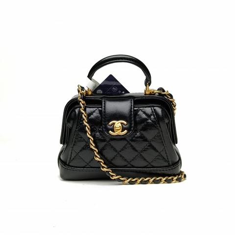 CHANEL 24A醫生包/超mini黑色羊皮鐳射標金扣