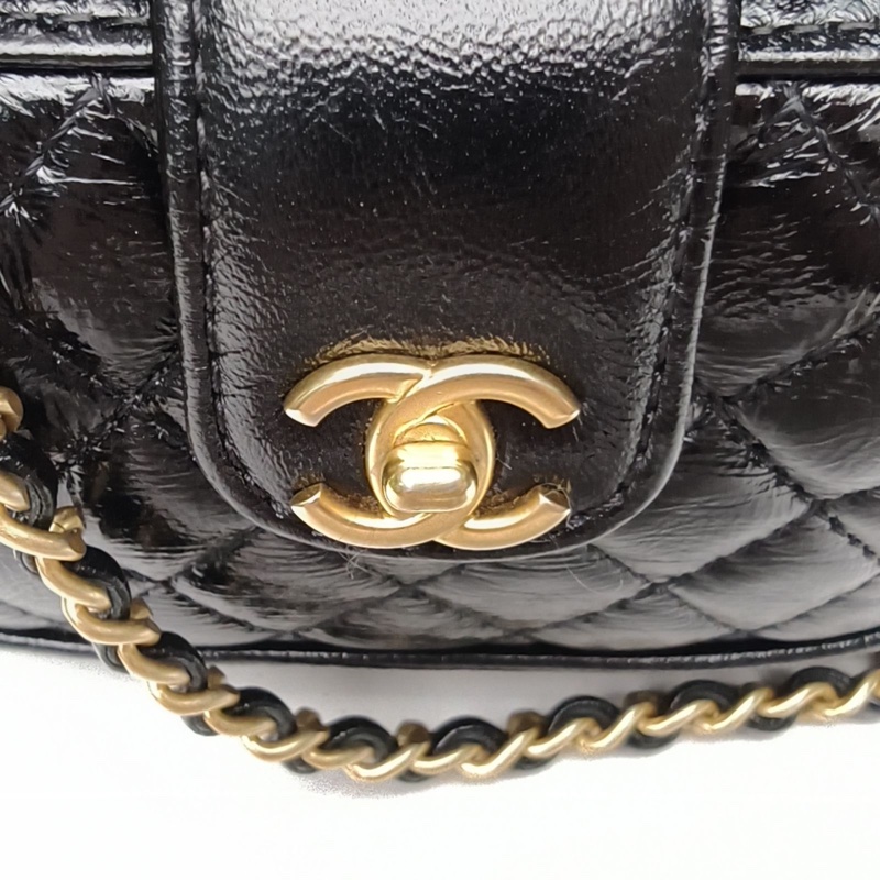 CHANEL 24A醫生包/超mini黑色羊皮鐳射標金扣-4