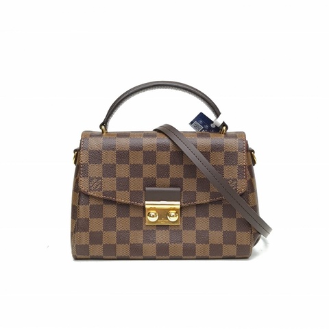 LOUIS VUITTON Croisette手柄郵差包棕色棋盤格PVC金扣晶片