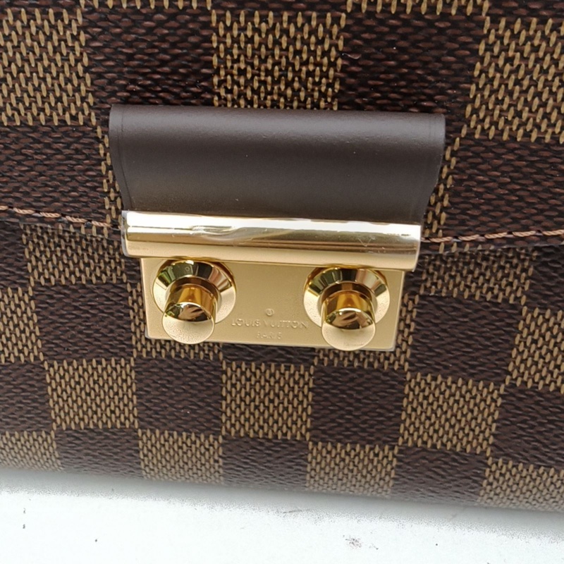 LOUIS VUITTON Croisette手柄郵差包棕色棋盤格PVC金扣晶片-5