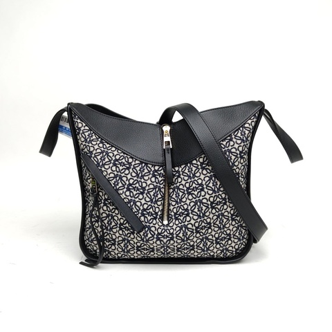 LOEWE Hammock吊床包小號藍色牛皮/帆布金扣