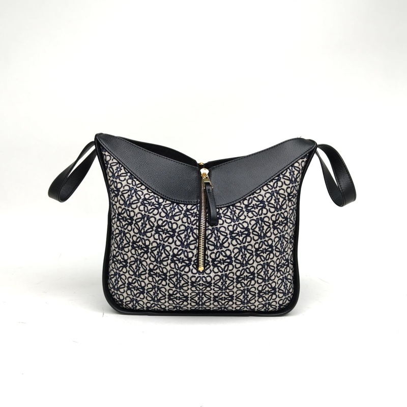 LOEWE Hammock吊床包小號藍色牛皮/帆布金扣-2