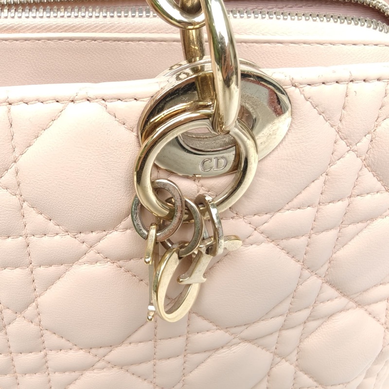 DIOR 粉色羊皮金扣2014dior戴妃手提托特包-5
