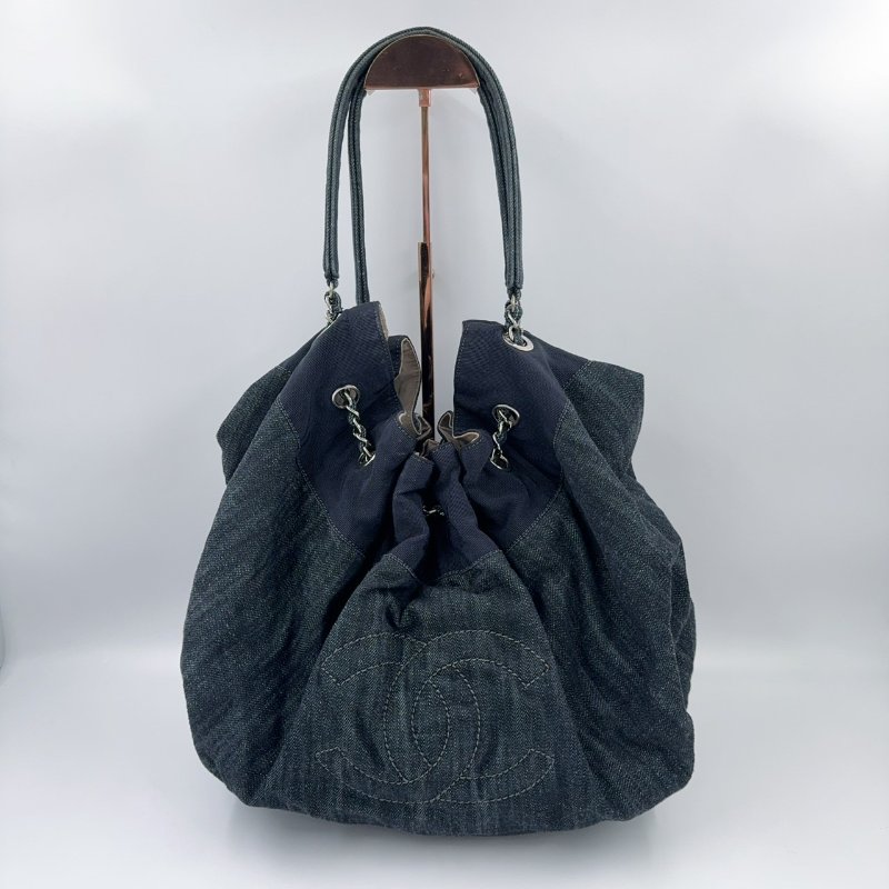 CHANEL深藍色丹寧牛仔肩背托特包(超甜甜價)-2