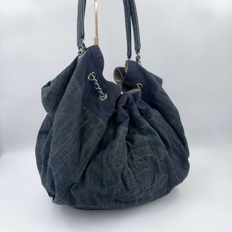 CHANEL深藍色丹寧牛仔肩背托特包(超甜甜價)-3