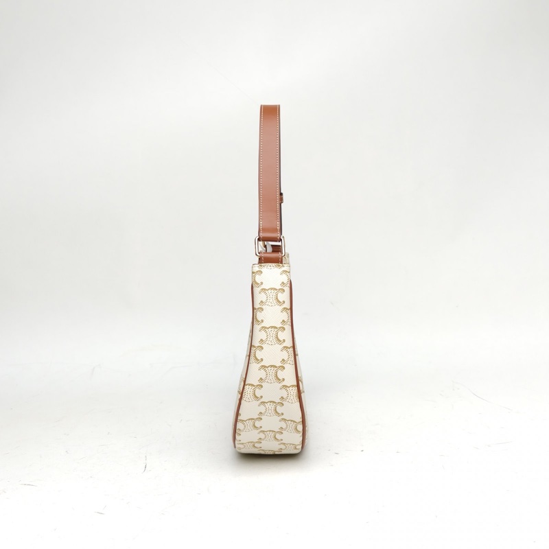 CELINE AVA豌豆包腋下包中號凱旋門印花白色PVC金扣-1