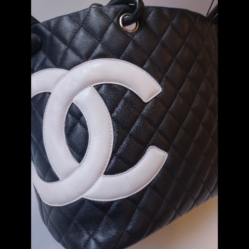 Chanel 黑底白雙C康朋大托特包-4