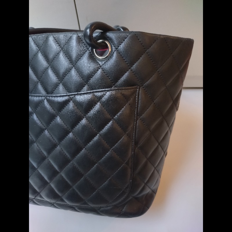 Chanel 黑底白雙C康朋大托特包-6