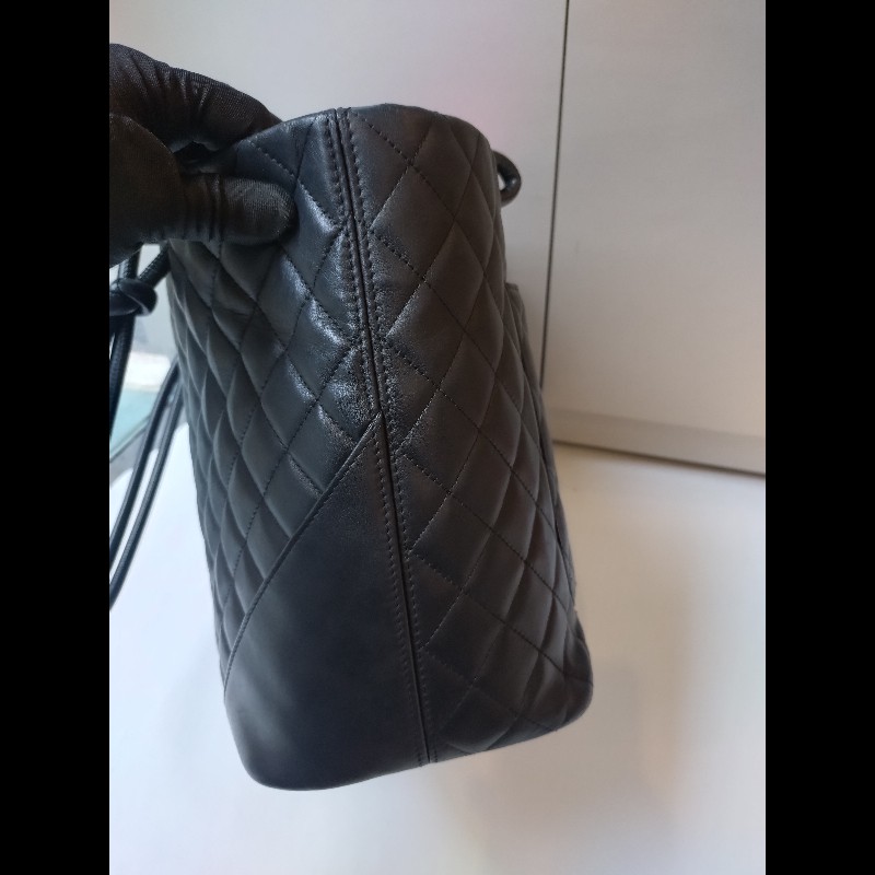 Chanel 黑底白雙C康朋大托特包-7