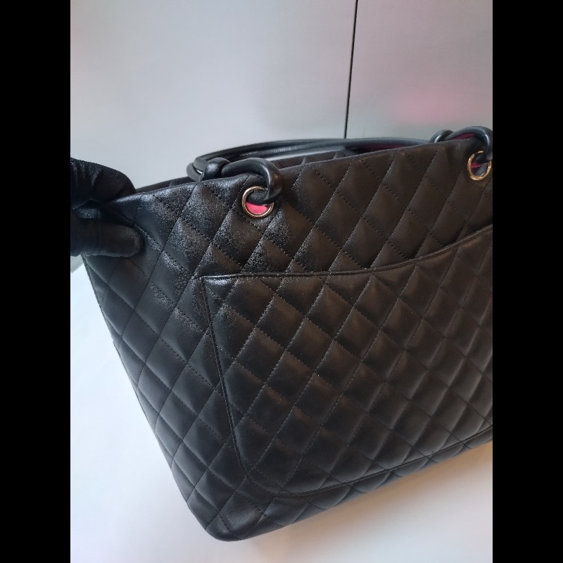 Chanel 黑底白雙C康朋大托特包-8