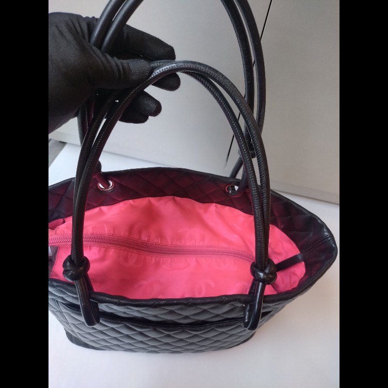 Chanel 黑底白雙C康朋大托特包-10