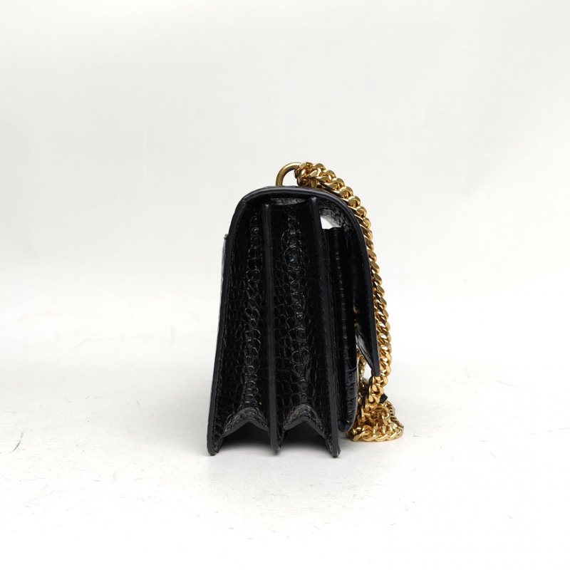 SAINT LAURENT SUNSET日落包中號22鱷魚壓紋黑色牛皮金扣-1