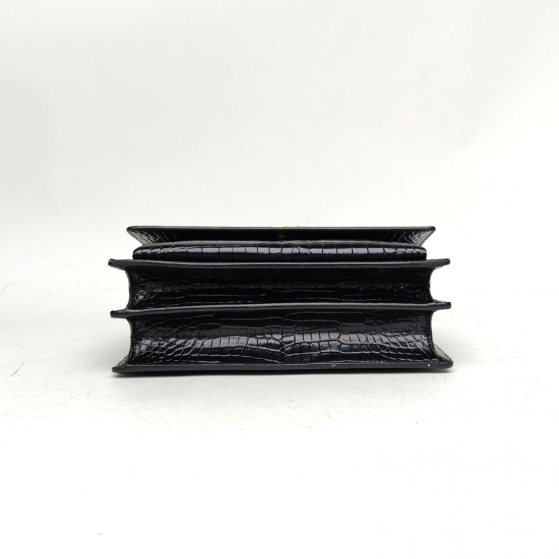 SAINT LAURENT SUNSET日落包中號22鱷魚壓紋黑色牛皮金扣-3