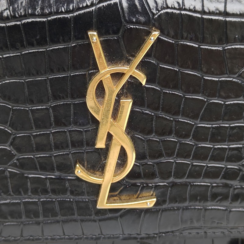 SAINT LAURENT SUNSET日落包中號22鱷魚壓紋黑色牛皮金扣-4