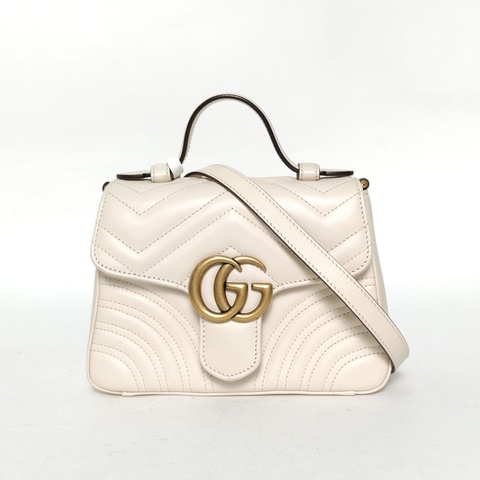 GUCCI GGMarmont手提肩背包Mini白色牛皮金扣