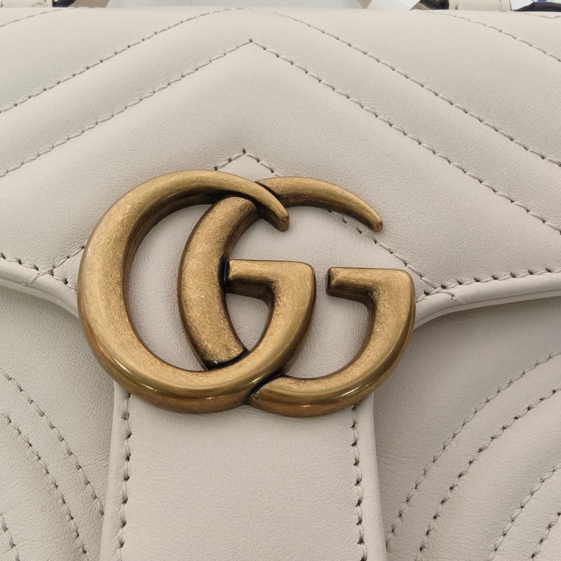 GUCCI GGMarmont手提肩背包Mini白色牛皮金扣-4