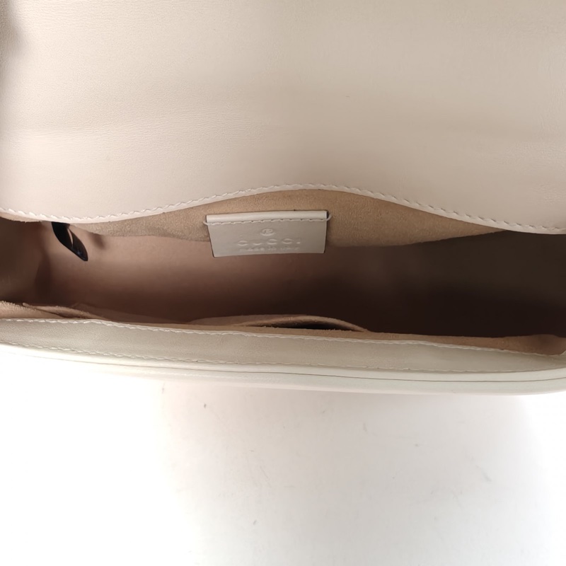 GUCCI GGMarmont手提肩背包Mini白色牛皮金扣-5