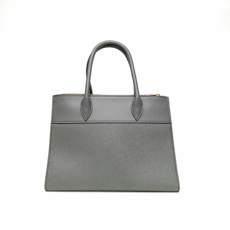 PRADA 深灰牛皮金扣經典saffiano十字紋托特包手提包-2