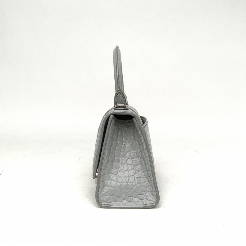 BALENCIAGA 鱷魚壓紋Hourglass沙漏手袋XS碼銀扣灰色牛皮-1