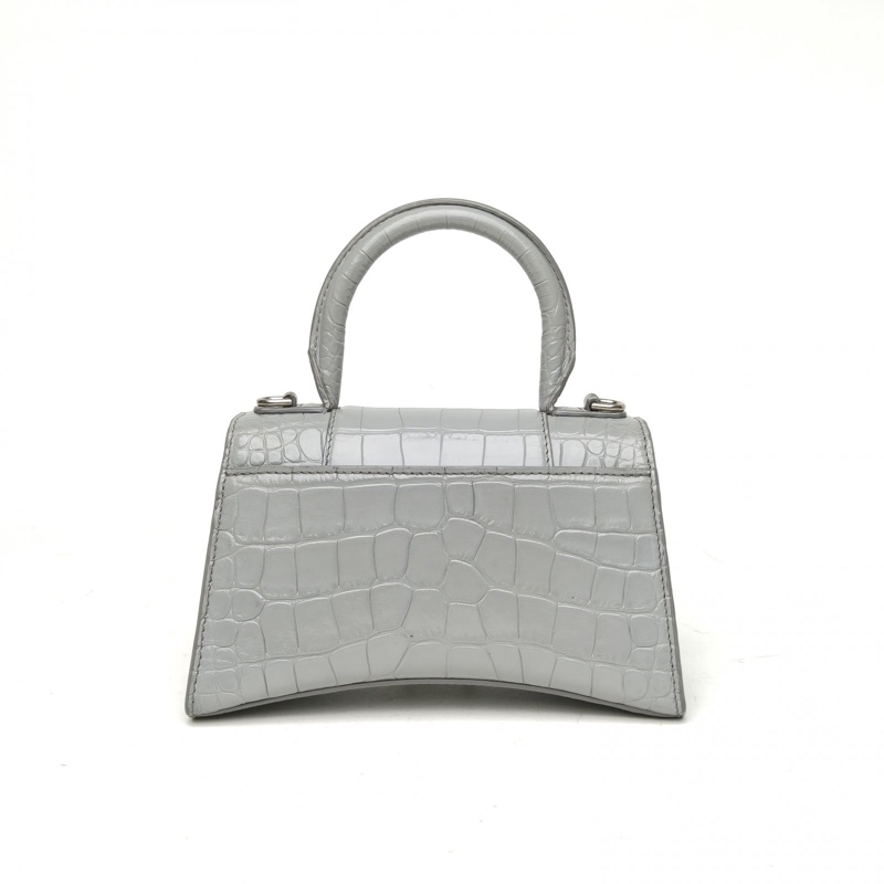 BALENCIAGA 鱷魚壓紋Hourglass沙漏手袋XS碼銀扣灰色牛皮-2