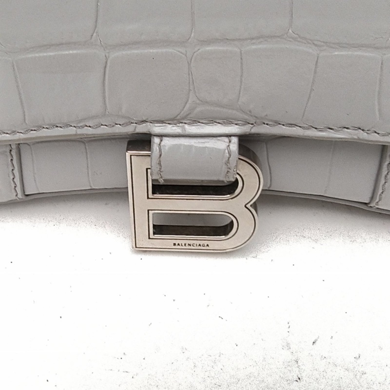 BALENCIAGA 鱷魚壓紋Hourglass沙漏手袋XS碼銀扣灰色牛皮-4
