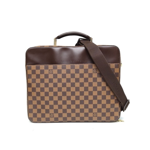 LOUIS VUITTON 棕色棋盤格PVC金扣2002手提包公事包