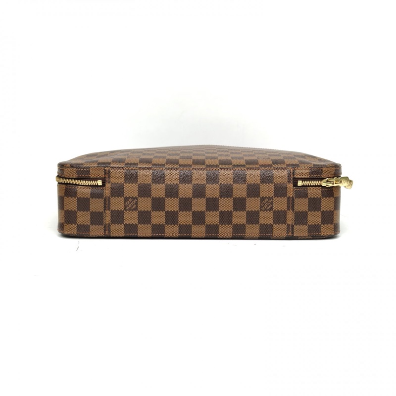 LOUIS VUITTON 棕色棋盤格PVC金扣2002手提包公事包-3