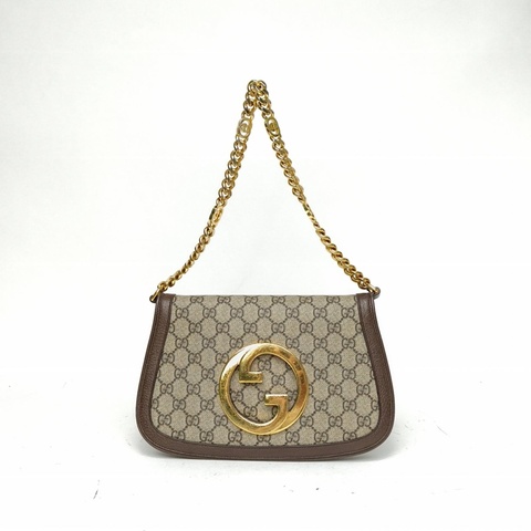 GUCCI 老花PVC金扣Blondie鏤空GG復古馬鞍包