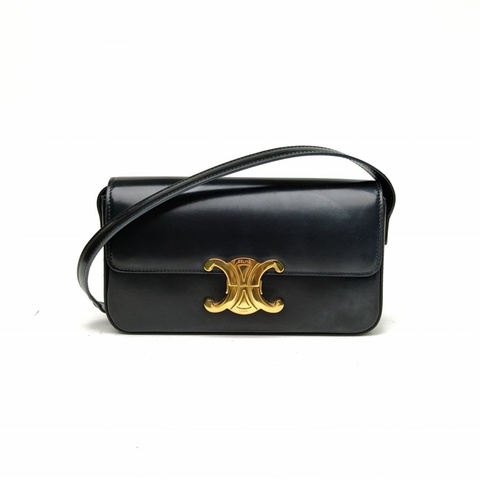 CELINE Triomphe凱旋門金屬鎖扣肩背包黑色牛皮金扣