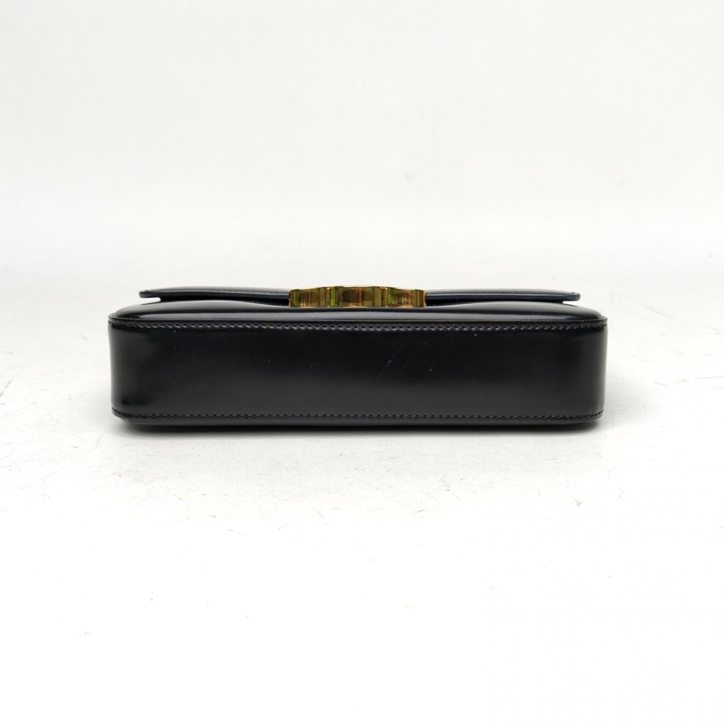 CELINE Triomphe凱旋門金屬鎖扣肩背包黑色牛皮金扣-3