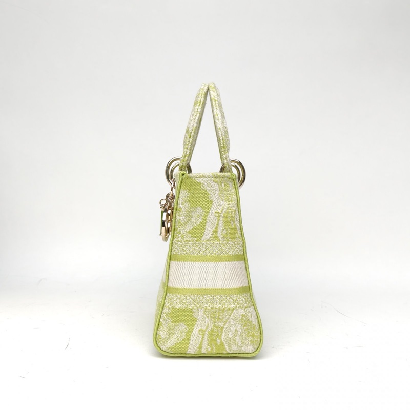 DIOR LadyD-Lite戴妃包中號綠色帆布金扣印花刺繡-1