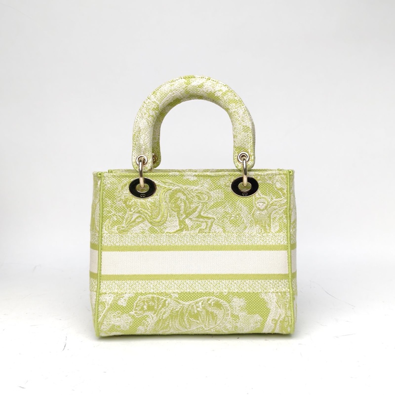 DIOR LadyD-Lite戴妃包中號綠色帆布金扣印花刺繡-2