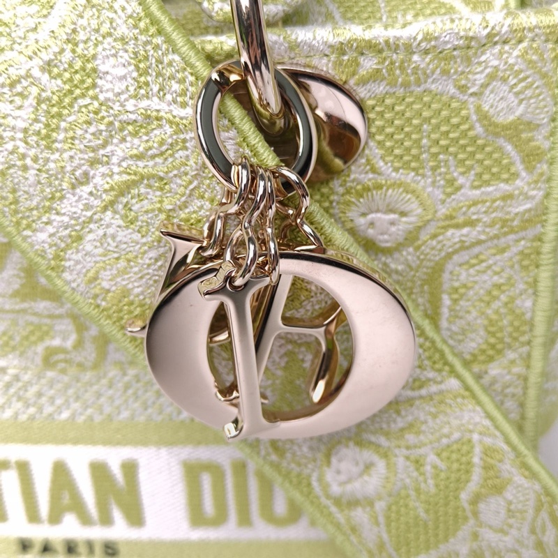 DIOR LadyD-Lite戴妃包中號綠色帆布金扣印花刺繡-4