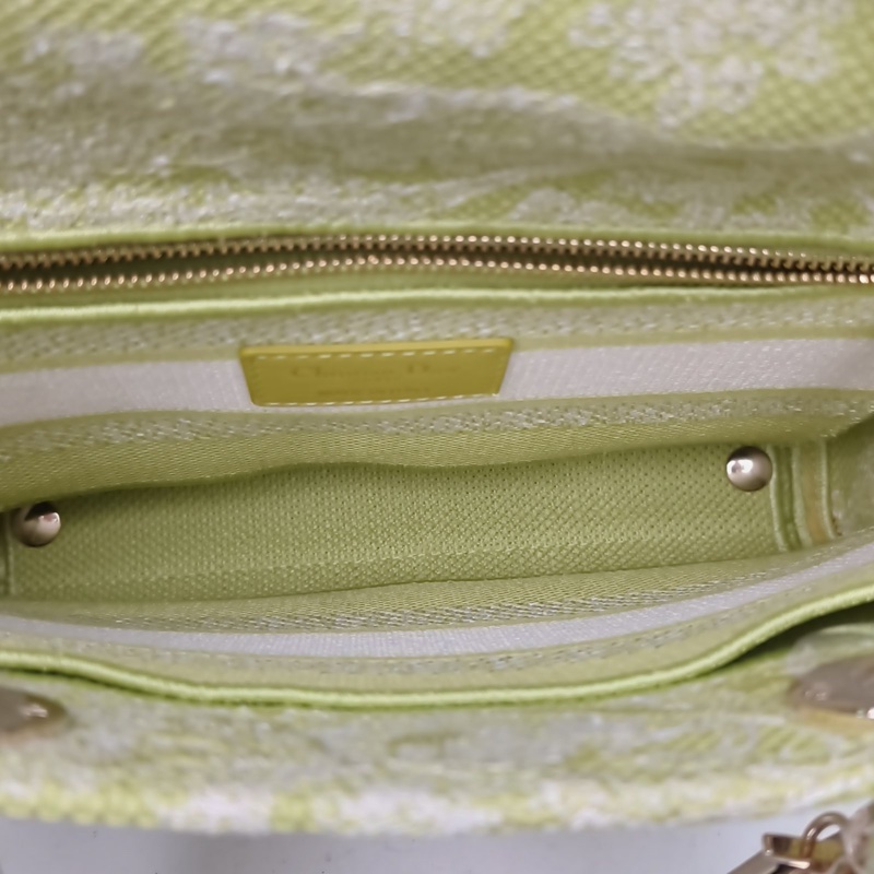 DIOR LadyD-Lite戴妃包中號綠色帆布金扣印花刺繡-5