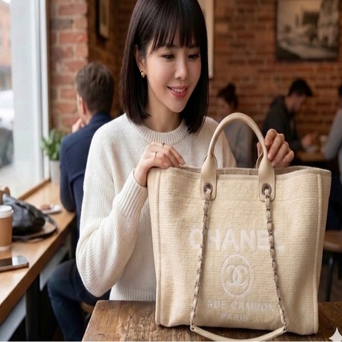 Chanel/香奈兒 沙灘包帆布包 芯片款 尺寸：55×11×34