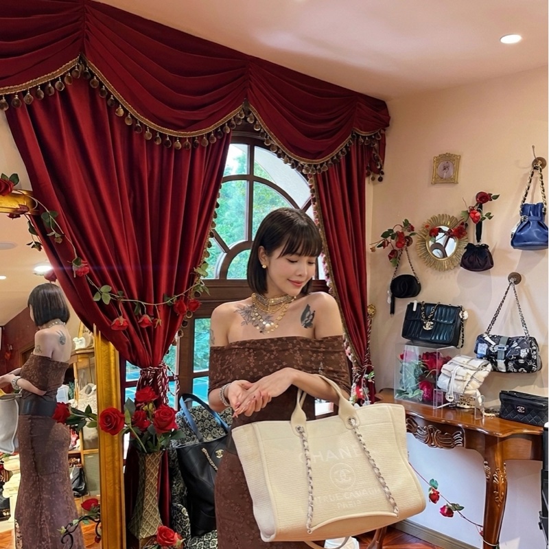 Chanel/香奈兒 沙灘包帆布包 芯片款 尺寸:55×11×34-1