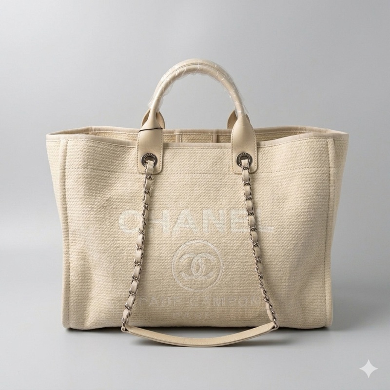 Chanel/香奈兒 沙灘包帆布包 芯片款 尺寸:55×11×34-2