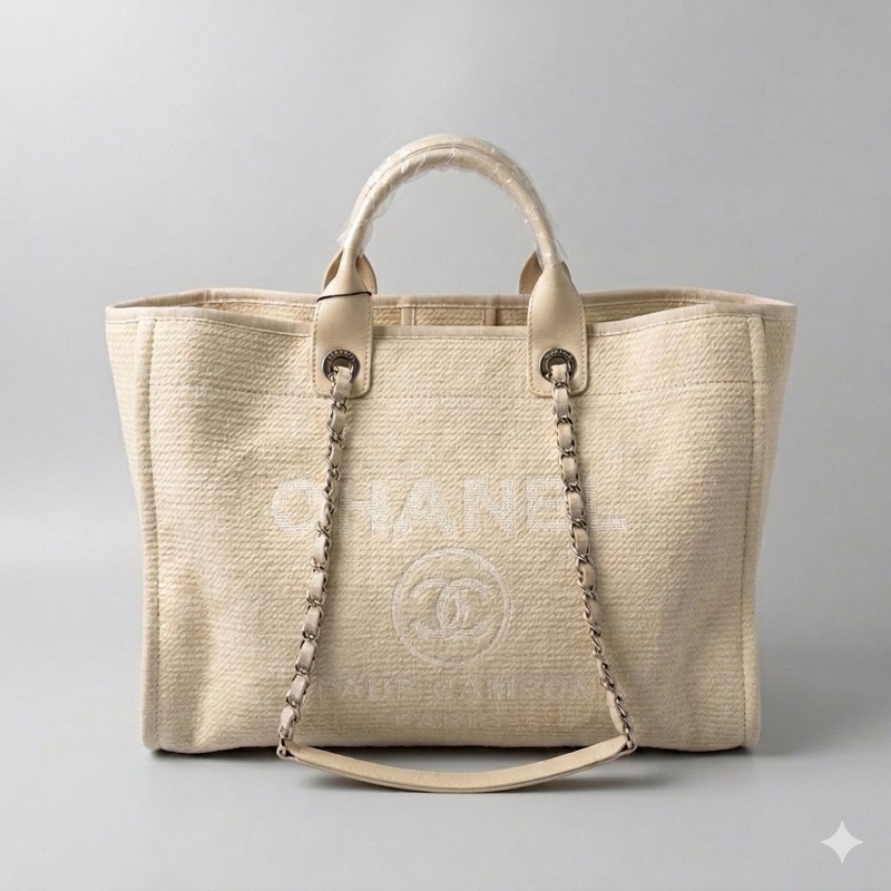 Chanel/香奈兒 沙灘包帆布包 芯片款 尺寸:55×11×34-3