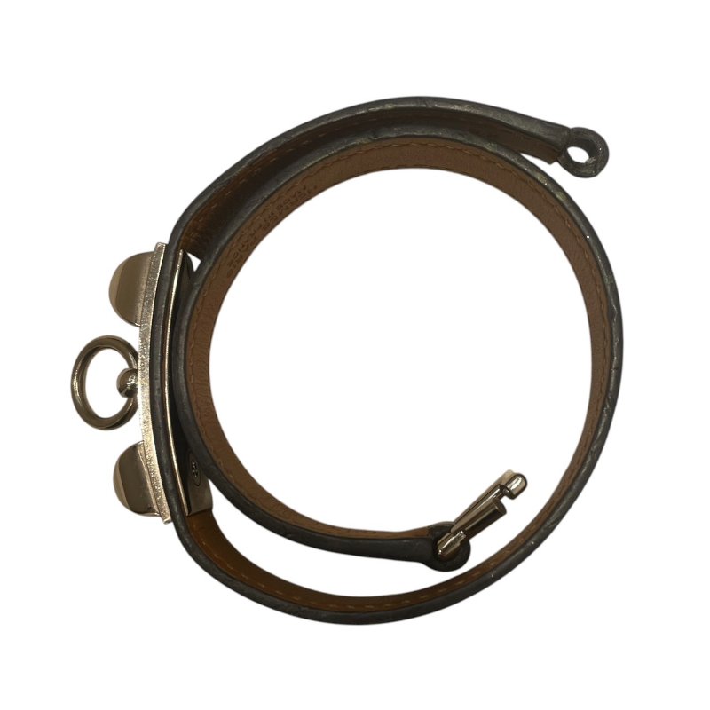 HERMES 愛馬仕 RIVALE 雙圈手環 皮革 黑色 銀釦 XS-7