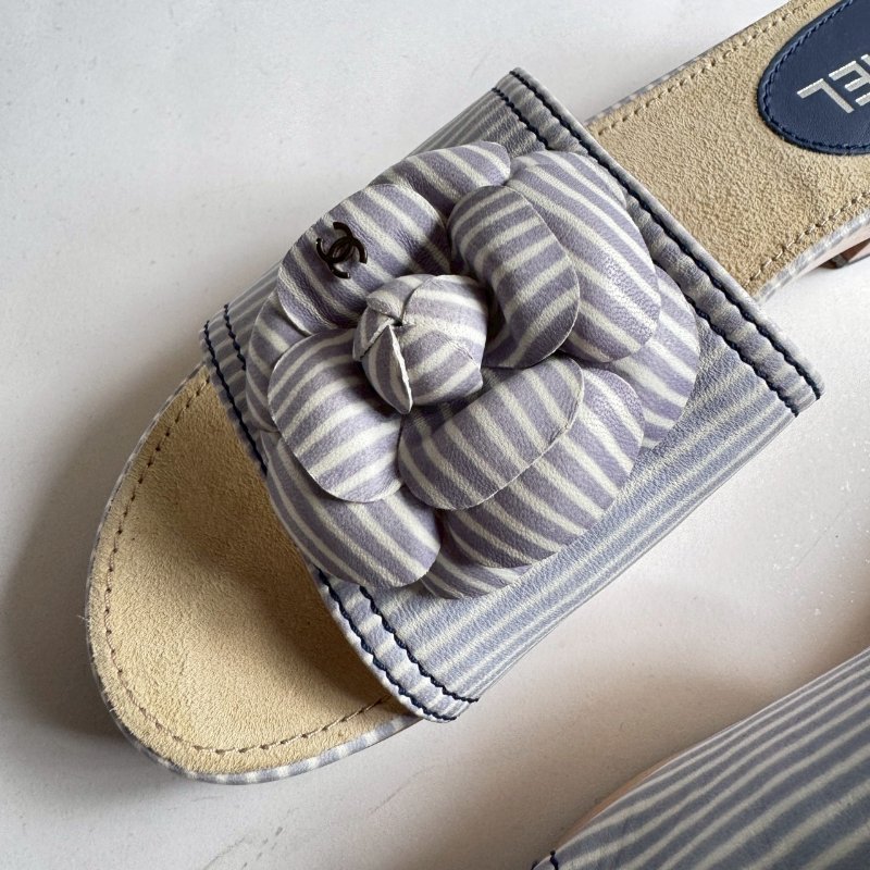 🤍清純款💙Chanel 藍白色山茶花低跟涼鞋38-1