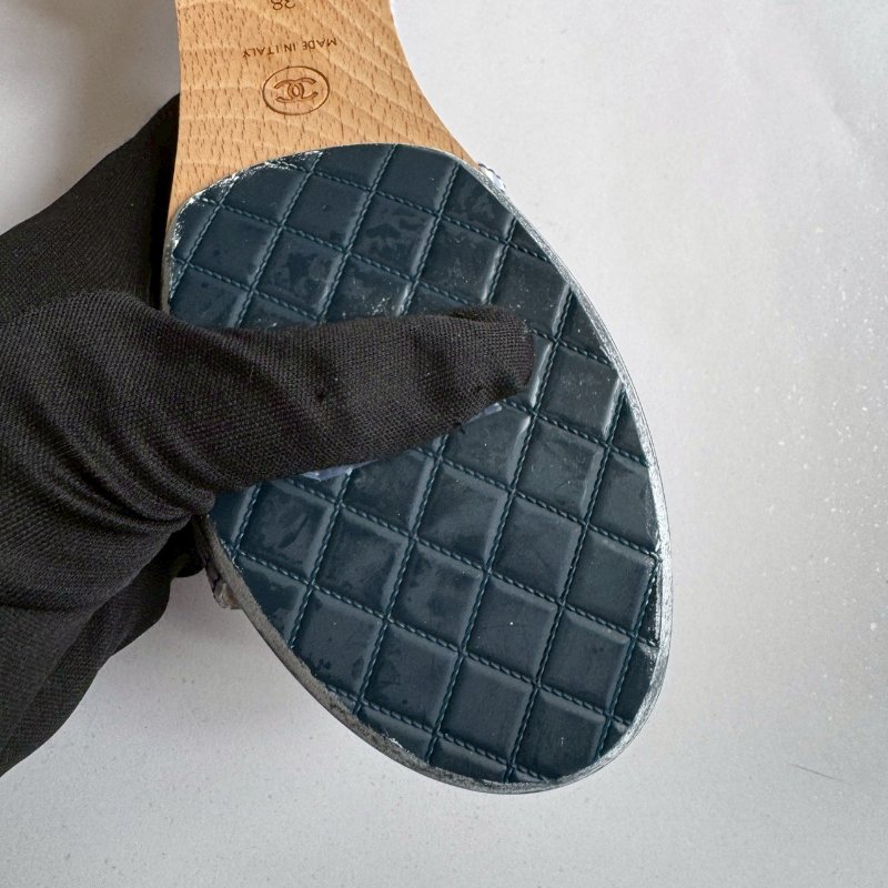 🤍清純款💙Chanel 藍白色山茶花低跟涼鞋38-14