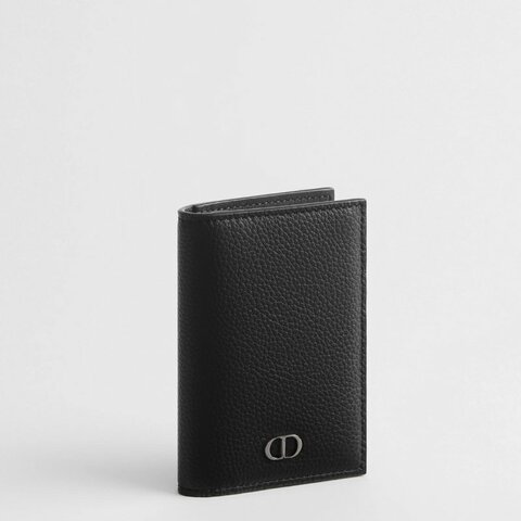 DIOR黑色牛皮直式對折卡夾
