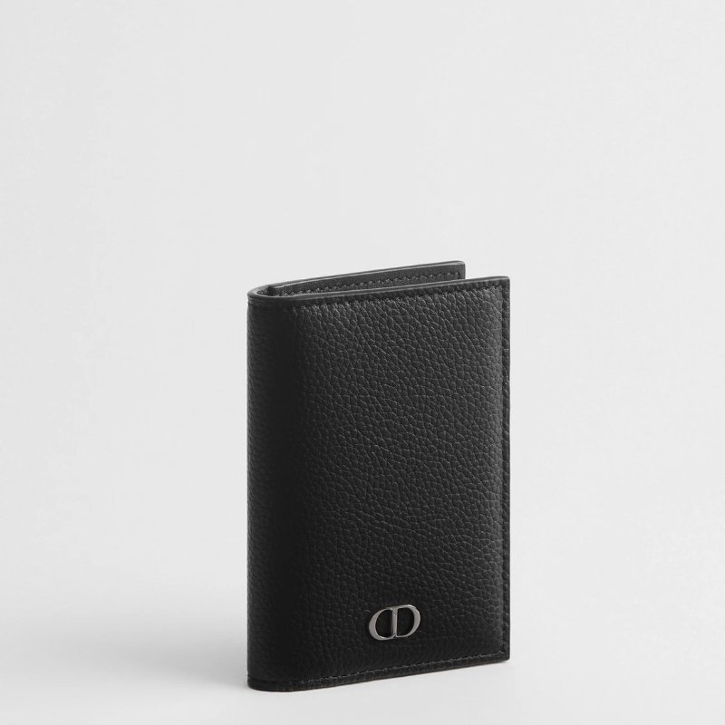 DIOR黑色牛皮直式對折卡夾-0