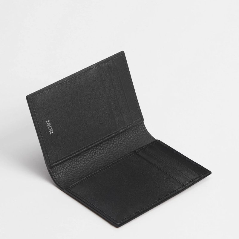 DIOR黑色牛皮直式對折卡夾-1