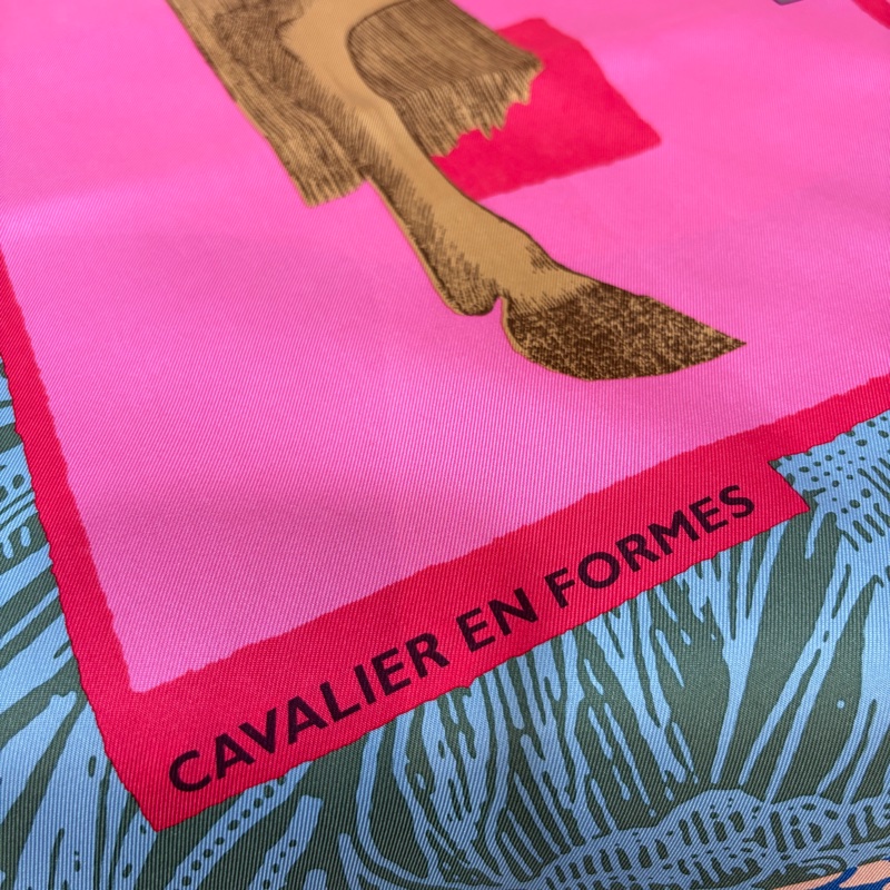 HERMES Cavalier En Formes 馬 駿馬 圖形騎士 方巾 絲巾 90ㄨ90-4