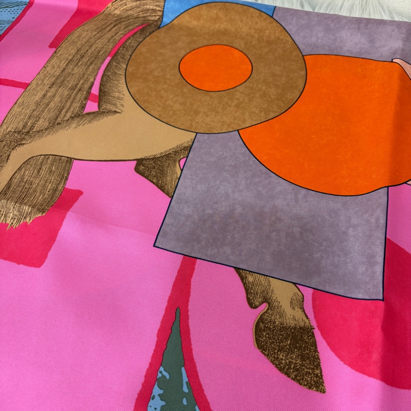 HERMES Cavalier En Formes 馬 駿馬 圖形騎士 方巾 絲巾 90ㄨ90-9