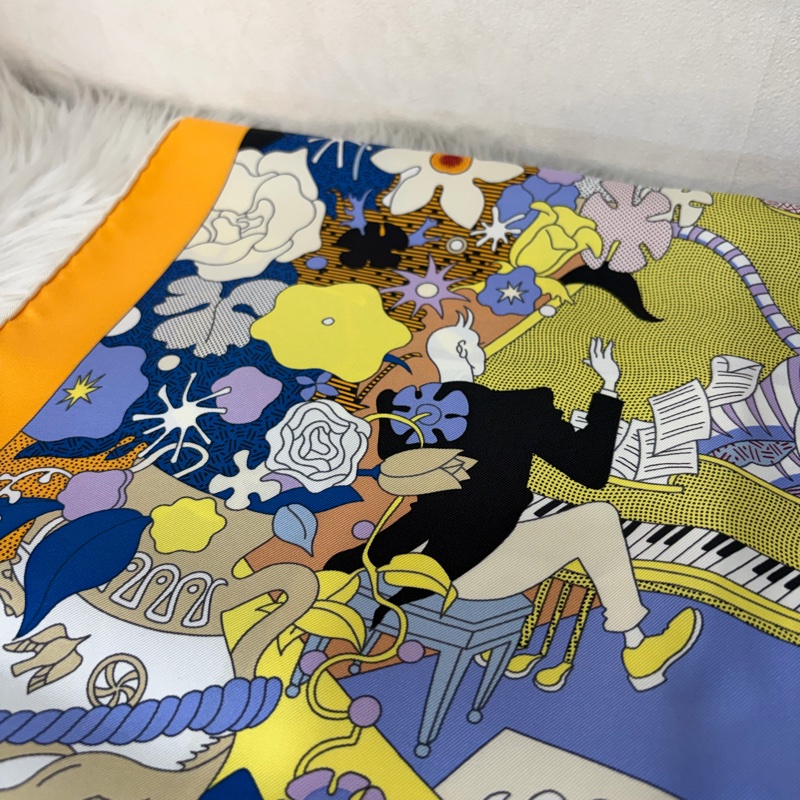 HERMES 愛馬仕 多色 絲質 CA DECOIFFE 人偶 動物 90ㄨ90 絲巾-1