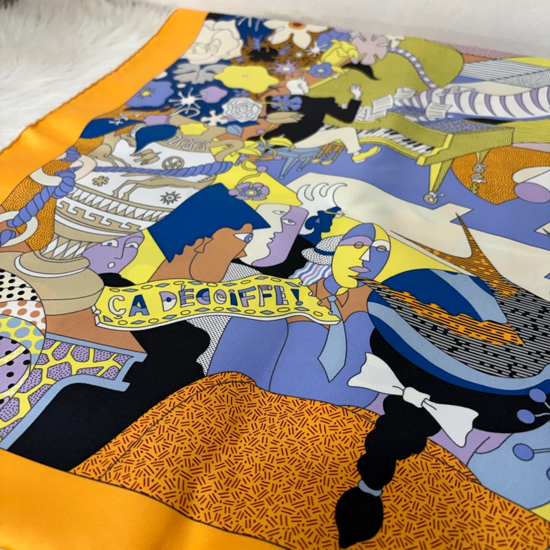 HERMES 愛馬仕 多色 絲質 CA DECOIFFE 人偶 動物 90ㄨ90 絲巾-2