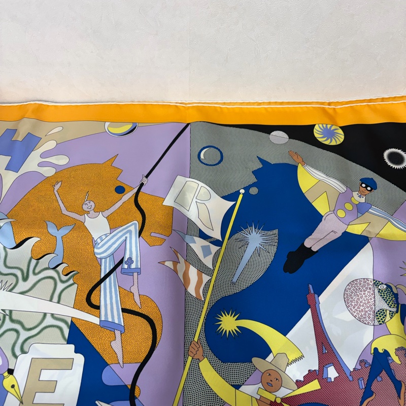 HERMES 愛馬仕 多色 絲質 CA DECOIFFE 人偶 動物 90ㄨ90 絲巾-4