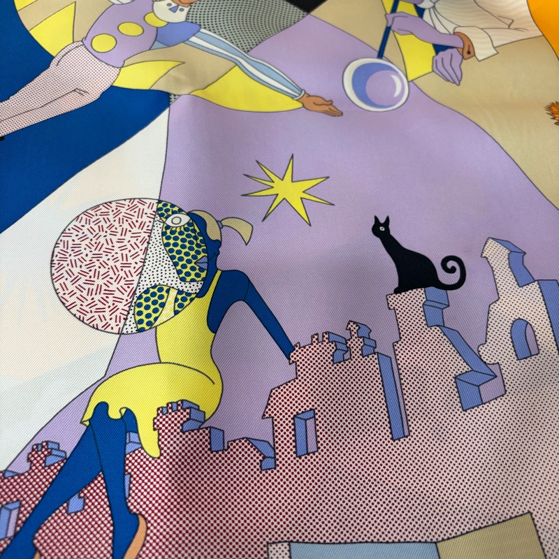 HERMES 愛馬仕 多色 絲質 CA DECOIFFE 人偶 動物 90ㄨ90 絲巾-5